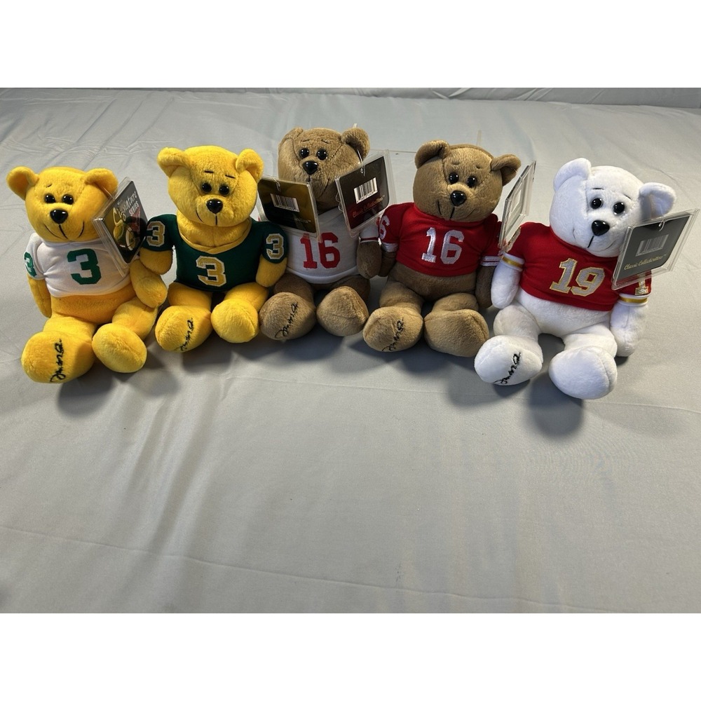 five limited edition Joe Montana Signature Series Collectcritter Bears NWT